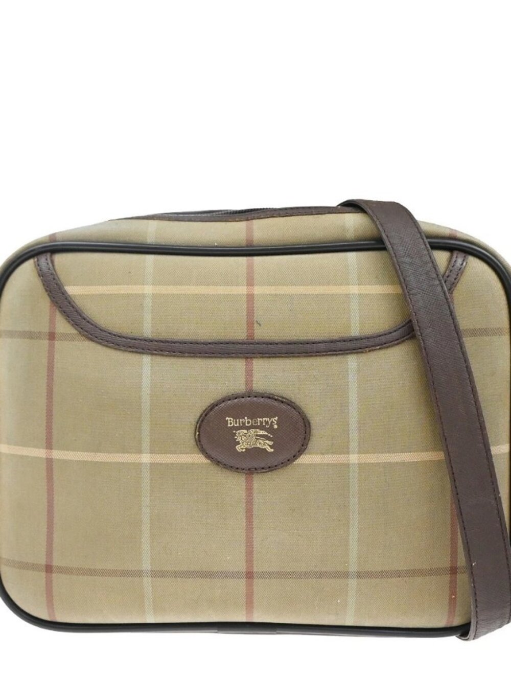 Burberrys Logo Shoulder Bag Check Canvas Leather Brown GHW 05KP098